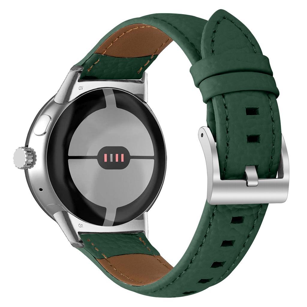 Litchi Textured Genuine Leather Strap for Google Pixel Watch 4/3/2/Watch 41mm Pointed-End Watch Band with Silver Buckle