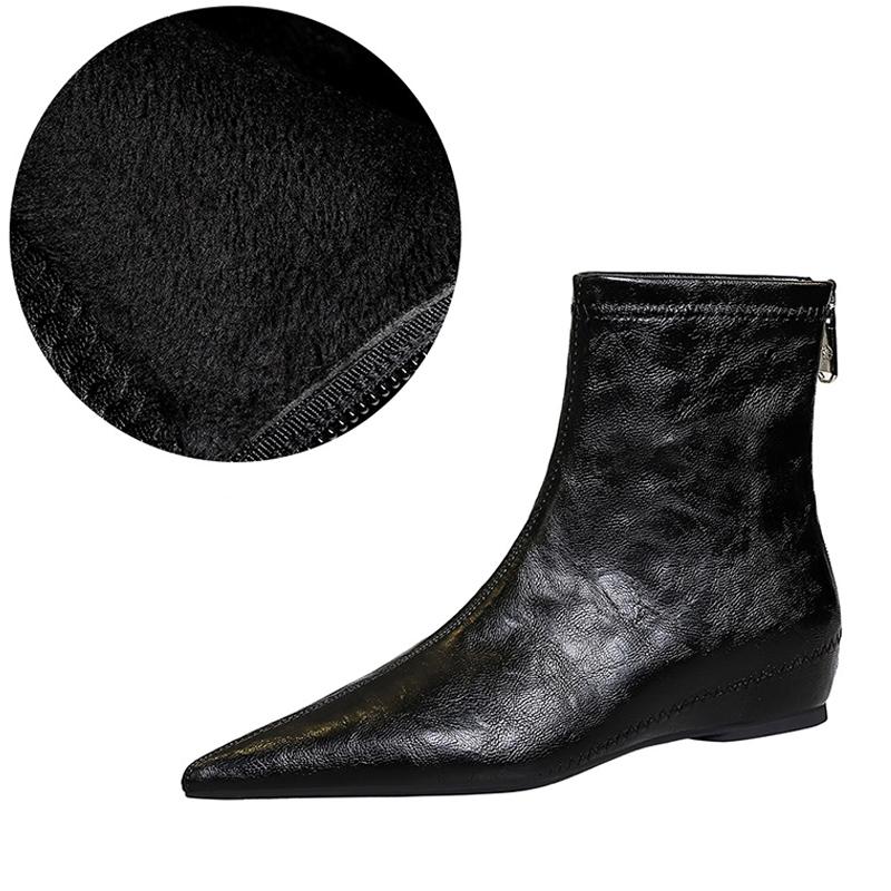 2025 Winter Shoes Women Flat Boots Retro Party Shoes Pointed toe Brand Ladies Ankle Boots Plush Height Increasing Shoes 3cm 35 3990₽