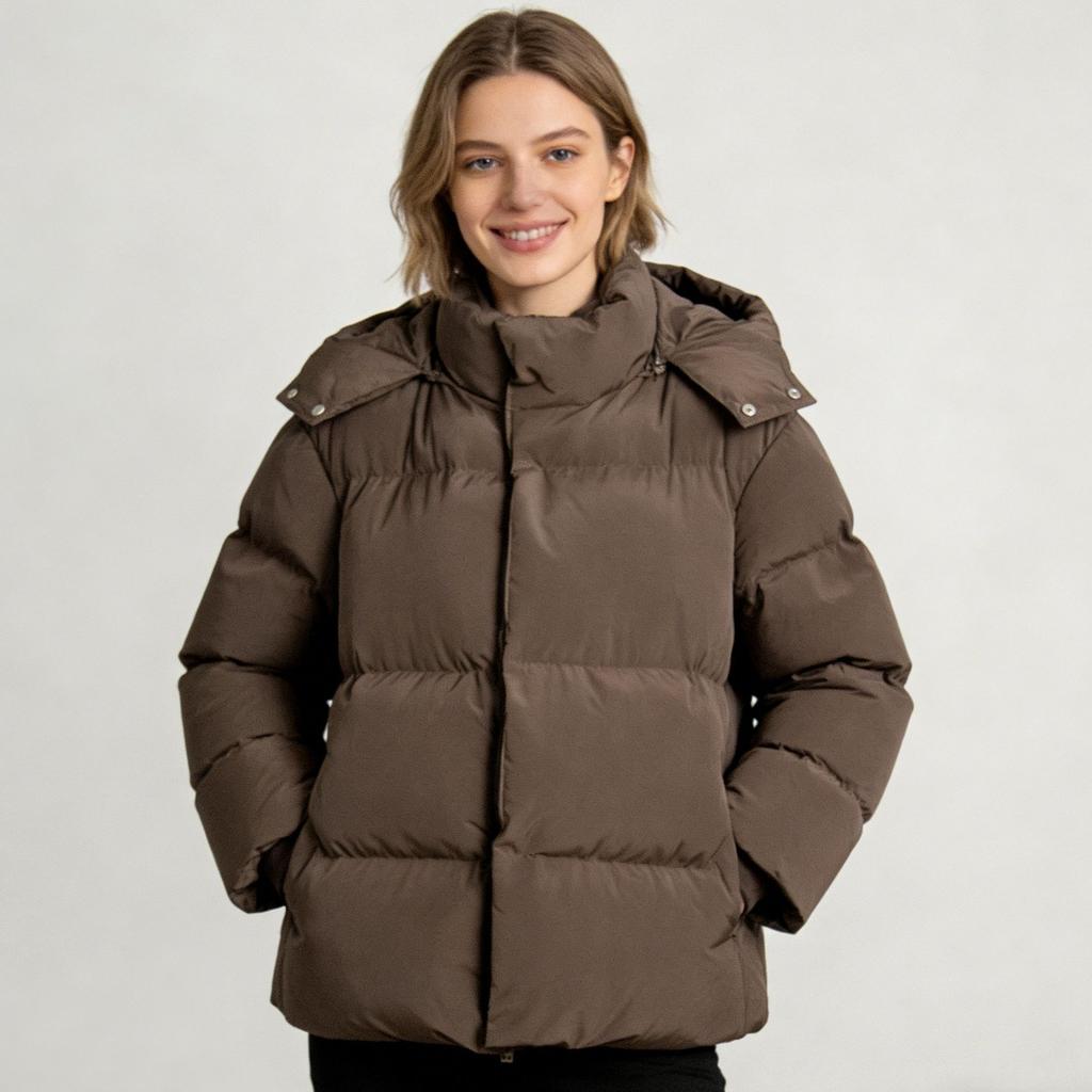 Winter New Solid Color Hooded Loose Cotton Puffer Jacket For Women, Casual Warm Thick Padded Coat For European American Style