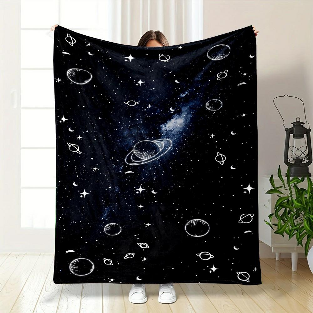 Galaxy Night Sky with Planets Patterned Flannel Blanket Perfect for the Bedroom Living Room, Sofa, or a Little Nap
