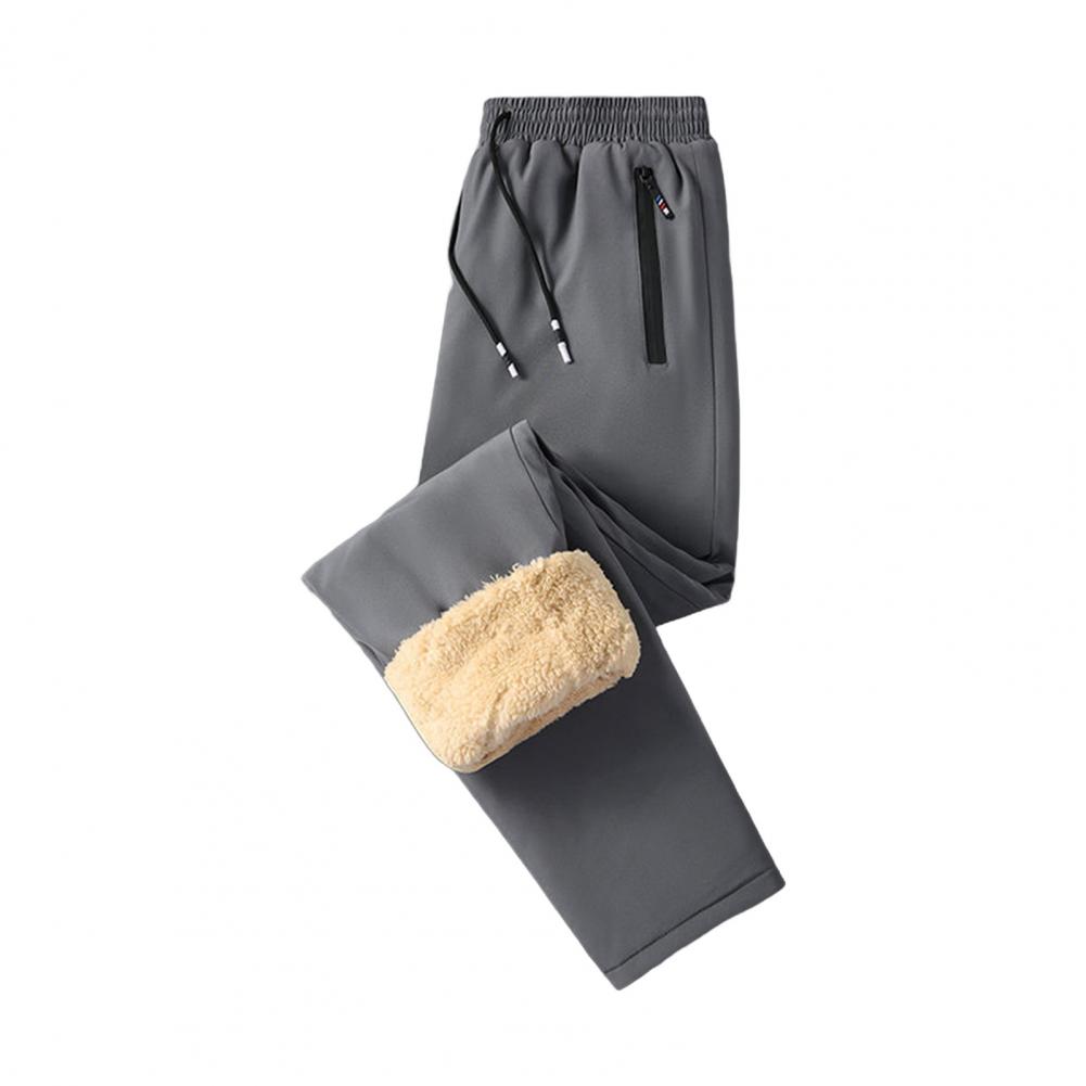 

Зимние мужские брюки из плотного флиса с эластичной резинкой на талии, сохраняющие тепло, с карманами на молнии, однотонные теплые спортивные рабочие брюки для путешествий L серый