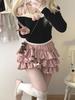 Bow Mini Skirt for Women Kawaii Cute Ruffle Cake Skirt Shorts Girls Harajuku Japanese Style Clothing