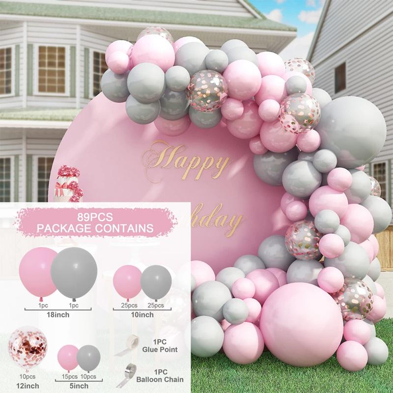Balloon Arch Garland Kit Pink Grey Latex Balloon Garland for Baby Shower Party Decoration for Girls Boys Balloon Arch Kit 12 10 5