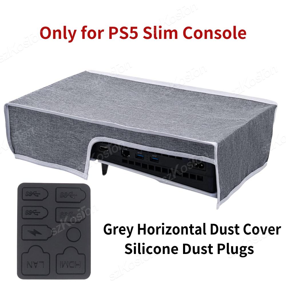 Für PS5 Slim Spielekonsole Oxford-Stoff Kratzschutz Horizontale Staubschutzhülle Silikon-Staubstopfen für PS5 Slim Zubehör