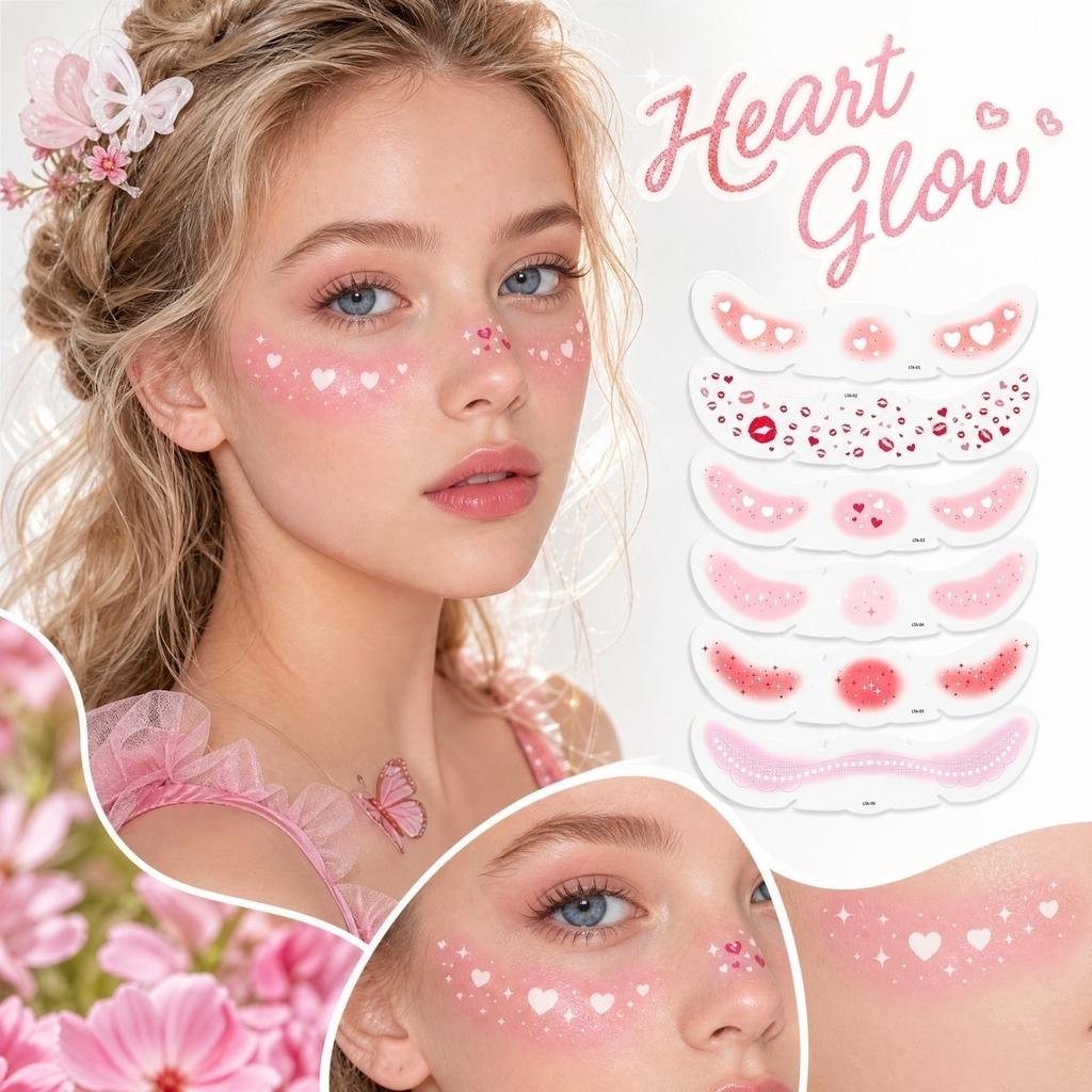 Heart and Flower Temporary Face Stickers Realistic Look Decorative Body for Women