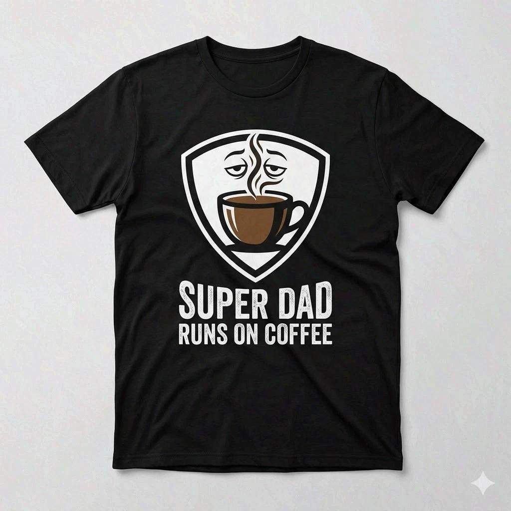 Runs On Coffee Dad Funny Fathers Day Black Graphic T-Shirt L