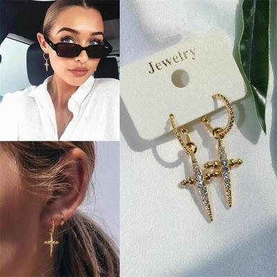 Nuovi Orecchini Pendenti a Croce alla Moda per Donna Colore Oro Hip Hop Ragazze Cool Chic Regalo Gioielli di Nuovo Design Drop Ship