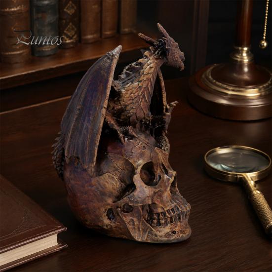 Resin Animal Sculpture Flying Dragon Skull Statue, On Human Figurine, Decorative Figurine Halloween Abstract Sculpture, Gothic Garden Decor