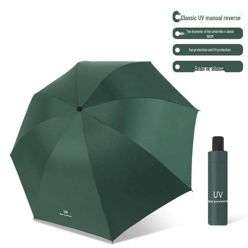 Custom Women's UV Black Glue Sun Protection Umbrella - Three-Fold Design for Rain or Shine with Logo Options