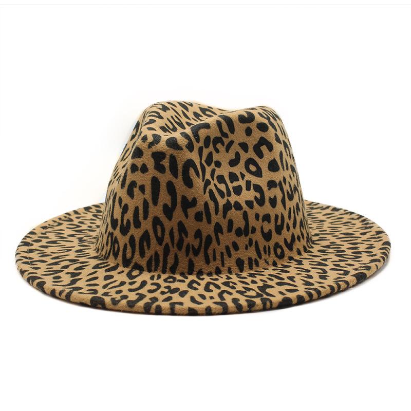 Hot-selling women's black soft woolen hats, leopard print hats, baron hats, spring women's top hats, gambler hats, large brim hats