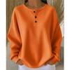 Women's Crew Neck Three‑Button Placket Color‑Block Striped Waffle Knit Loose Long Sleeve Top
