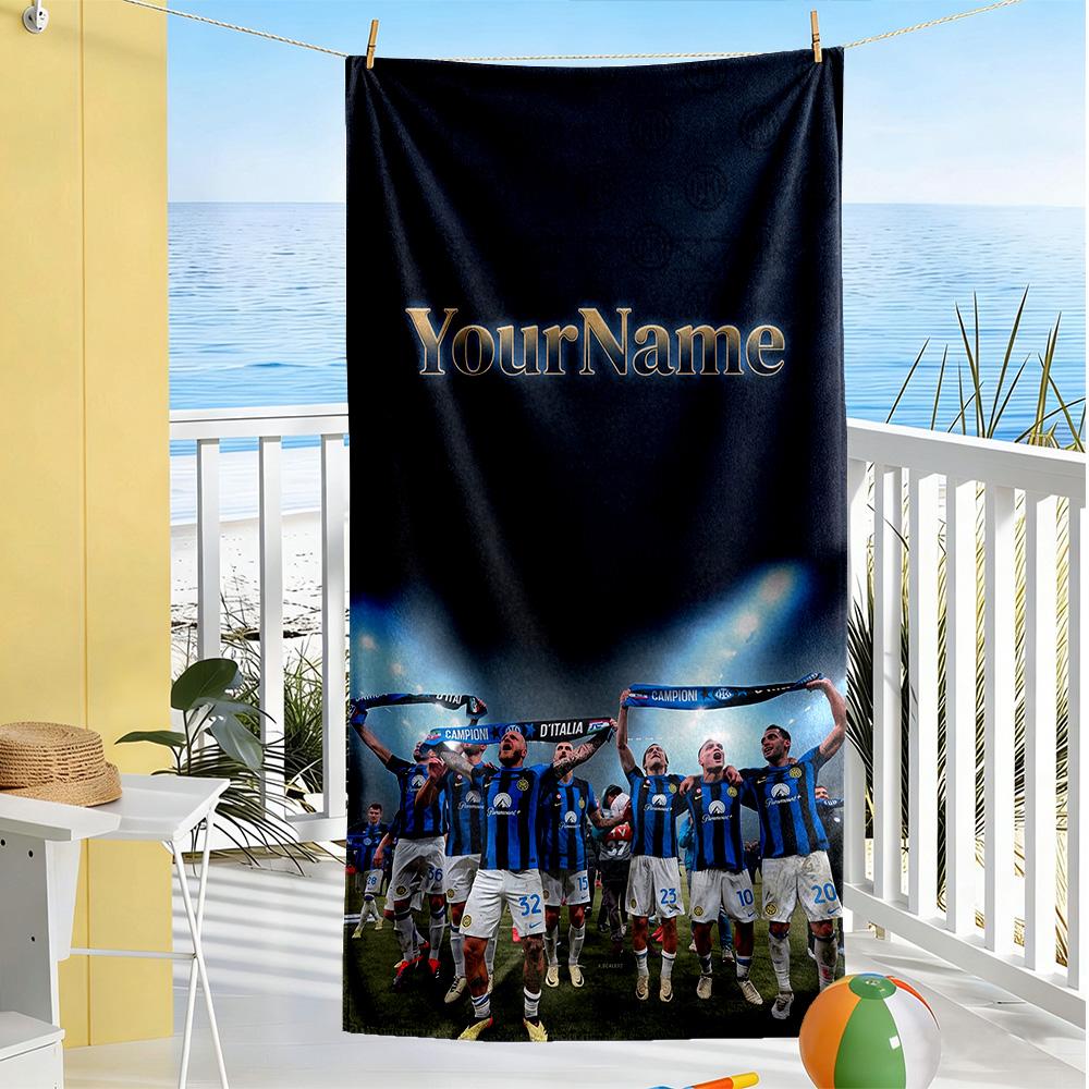 Inter Milan Personalized Text Beach Towel Super Soft Microfiber Quickdry Fabric