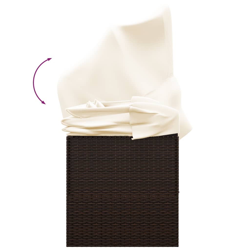 Letto da Lounge da Esterno con Tenda e Cuscini in Polyrattan Marrone