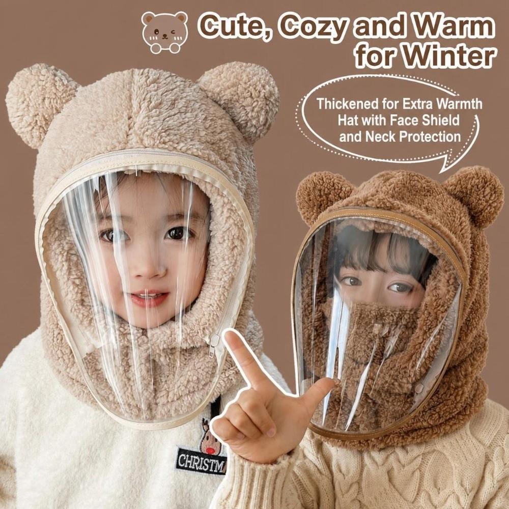 Thickened Full Face Mask Hat Cartoon Bear Windproof Mask Cap Cute Integrated Hat Mask for Kids