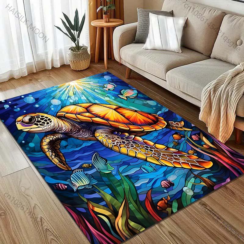 1 ks barevný koberec s potiskem želvy v oceánu pro obývací pokoj, ložnici, pohovku, rohožku, domácí dekoraci, zónový koberec, protiskluzová podložka na podlahu