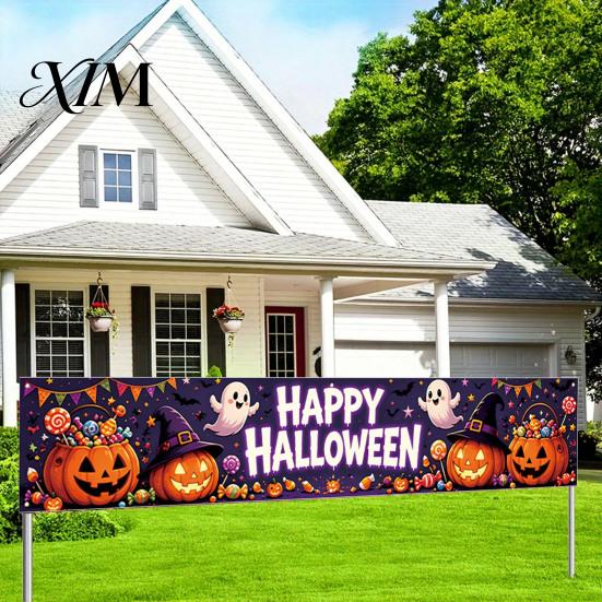 Indoor Wall Hanging Decor Halloween Fence Banner, 118 x 20 Inch Large Yard Sign Banner Flag, Scary Script Killing Game Decorations Party Backdrop