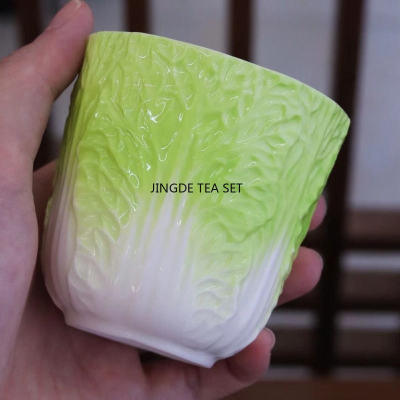 

High end sheep fat jade porcelain cabbage master cup ceramic single person high beauty kung fu Zen tea set