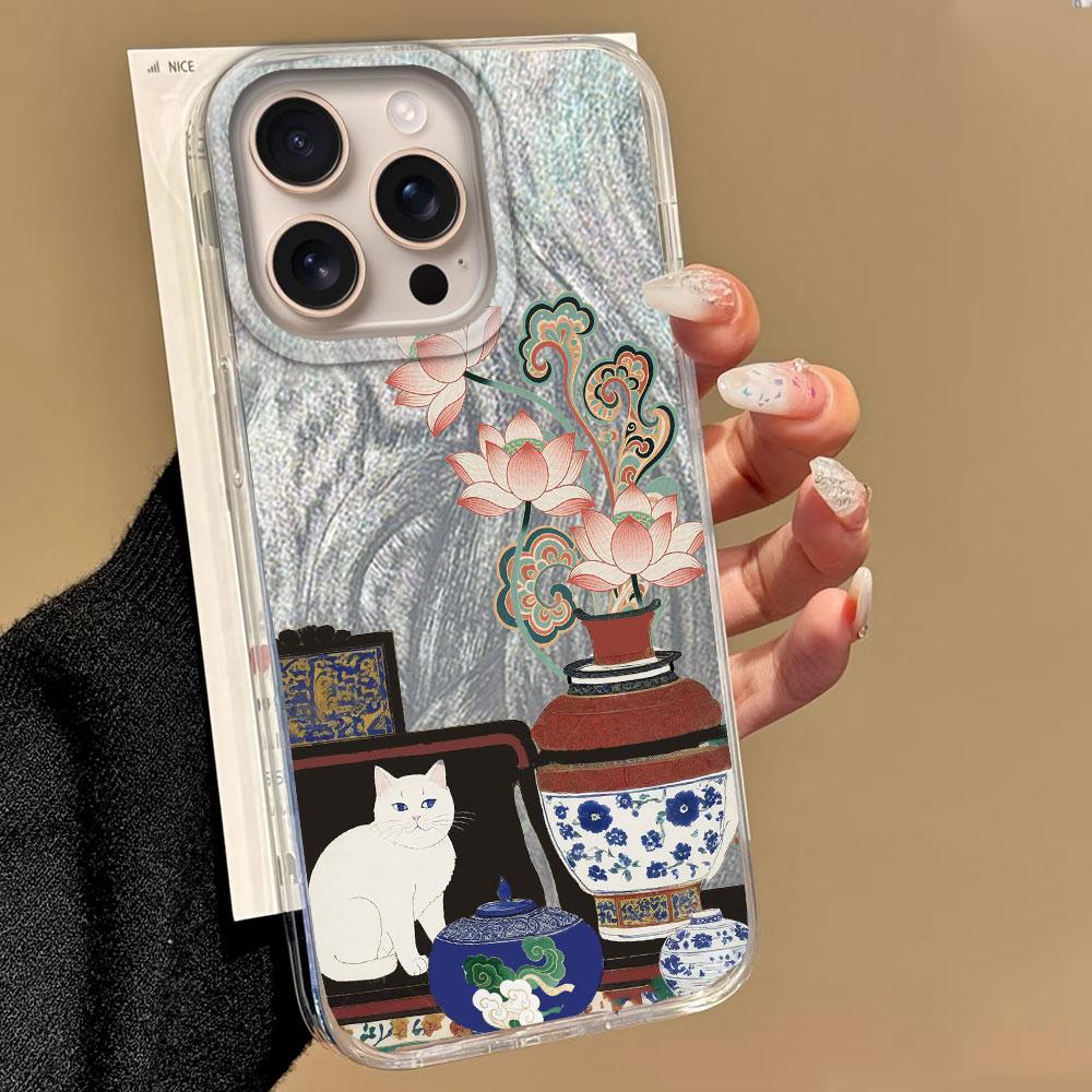 Luxury Black Cat Flower Phone Cases Phone Case for Iphone 16 14 15 Plus 13 Pro Max 7 16e Cute Girls Shell Silicone Back Cover