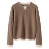 Women's 100% Pure Cashmere Long Sleeve Two-in-One Knit Pullover Sweater