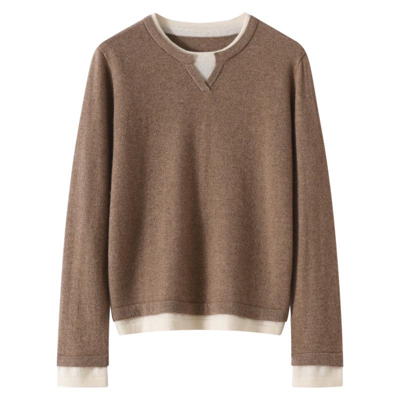 Women's 100% Pure Cashmere Long Sleeve Two-in-One Knit Pullover Sweater