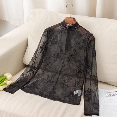 Wczesna jesień Odzież damska 2021 Nowa koronkowa siatka Przezroczysta seksowna koszulka z długimi rękawami