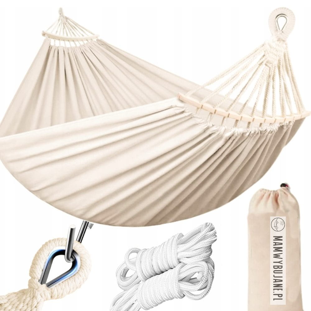 Garden Hammock Double 260 X 155 With Strong Crossbar - Natural Color