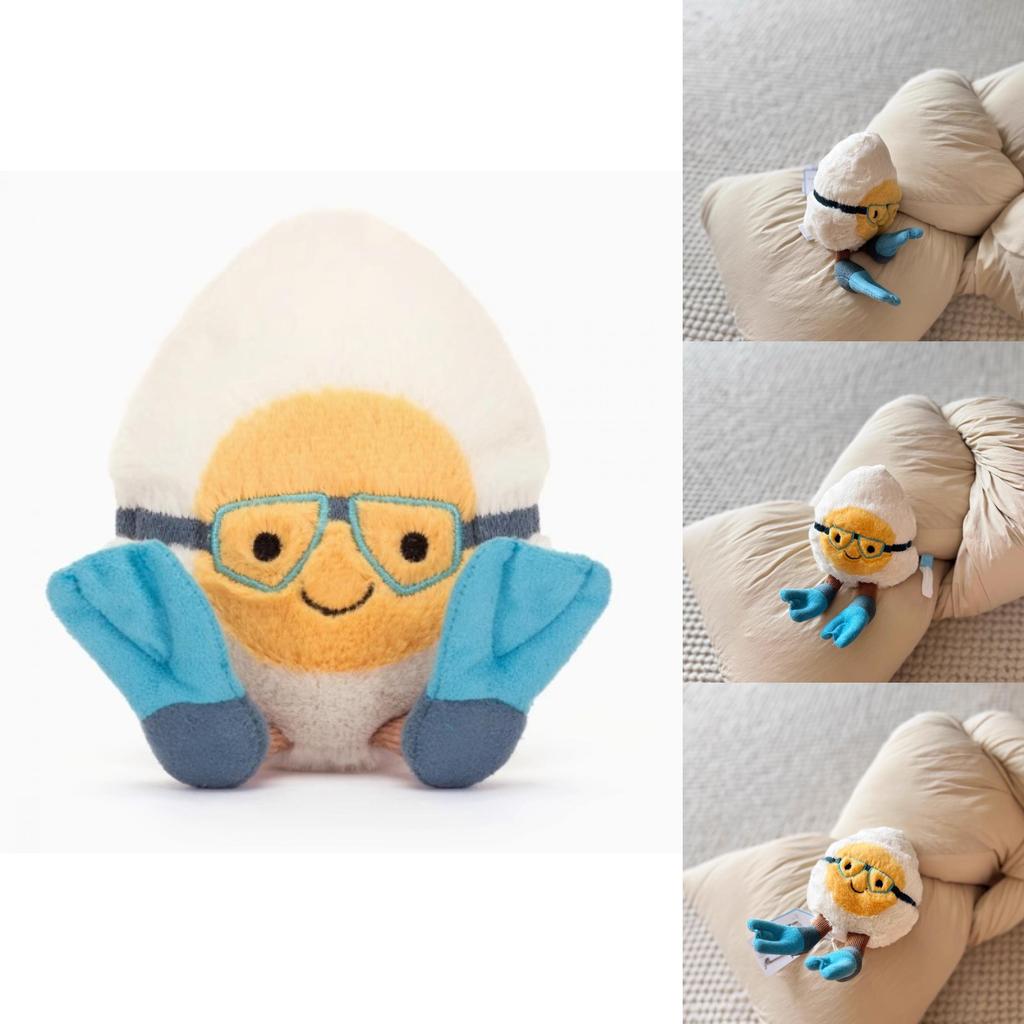 Plush Water Boiled Egg Doll With Diving Mask For Kids Gift And Bag Accessory