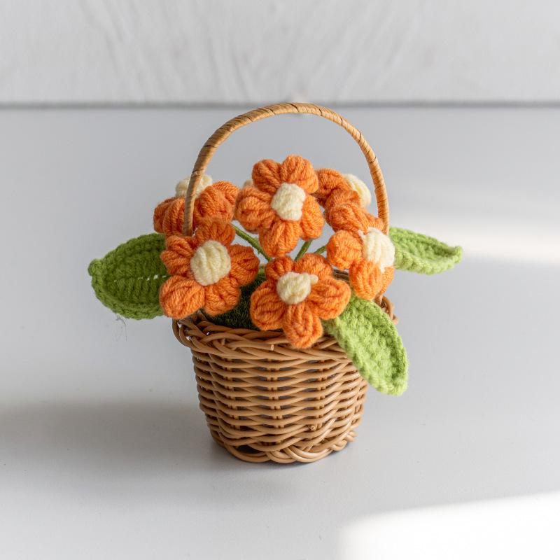 Handmade Crochet Blue Potted Flower Decoration - Everlasting Knitted Desktop Ornament