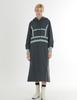 FREAKS BY KIMTAEHOON Cotton Spandex Terry Bag Brushed Fleece Structured Color Block Rib Detail Hooded Midi Dress _Dark Avocado Green
