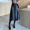 DIMANAF 2025 New Autumn Plus Size Long Women PU Skirts Elastic Waist Oversize Lady Elegant High Waist Skirts Solid