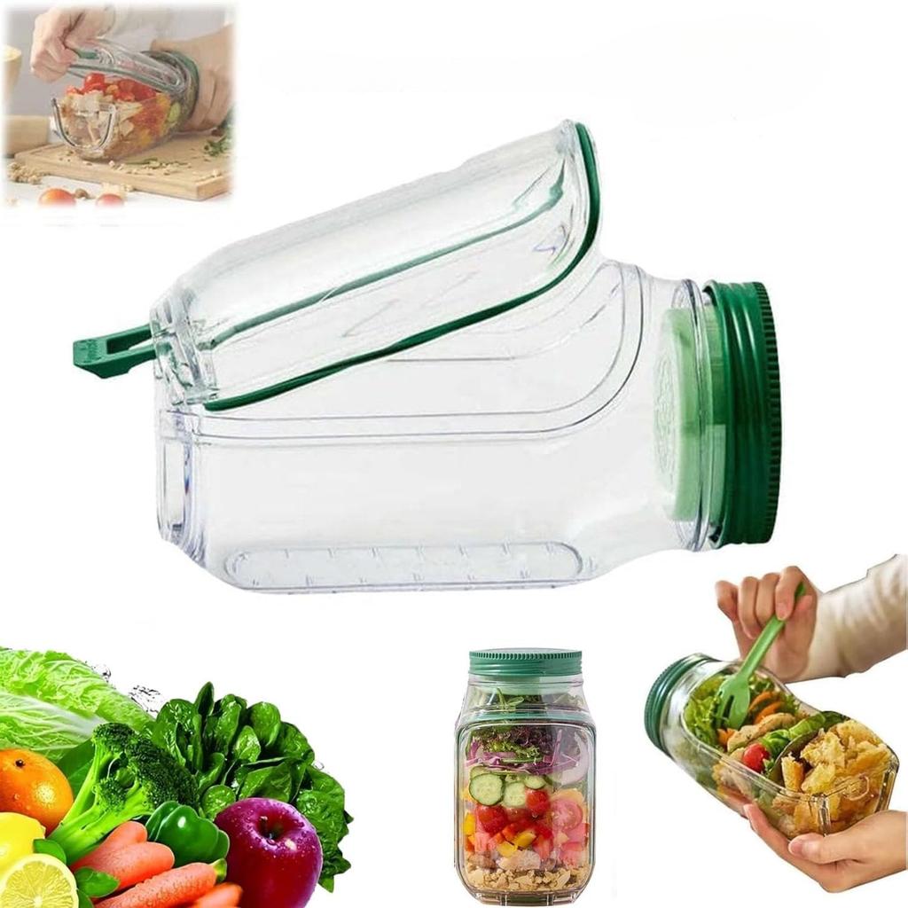 Salátová miska To-Go s integrovanou miskou, vertikálně vrstvená salátová nádoba | Chytrý box na přípravu jídla s přihrádkami | Přenosný držák na salát do práce,