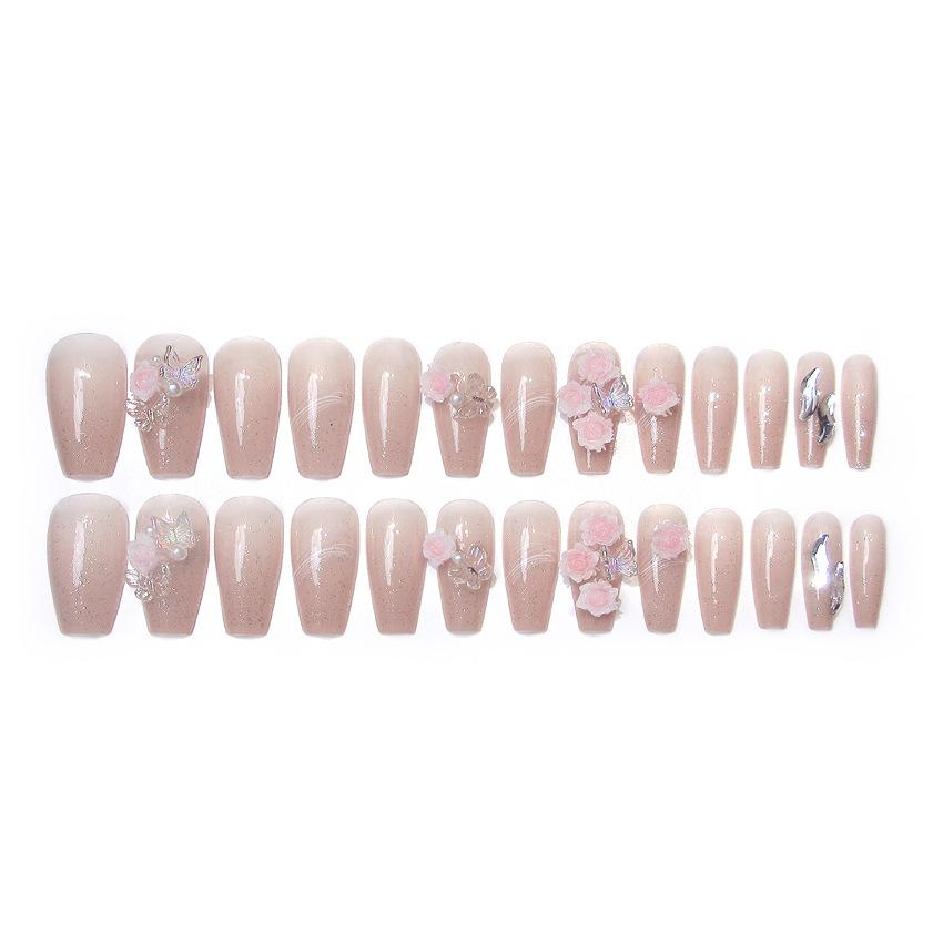 Unghii Medii Coffin Presate cu Designuri cu Strasuri Reutilizabile Acoperire Completă Adeziv pe Unghii False Presate Unghii Artificiale False Unghii Autocolante pentru Femei