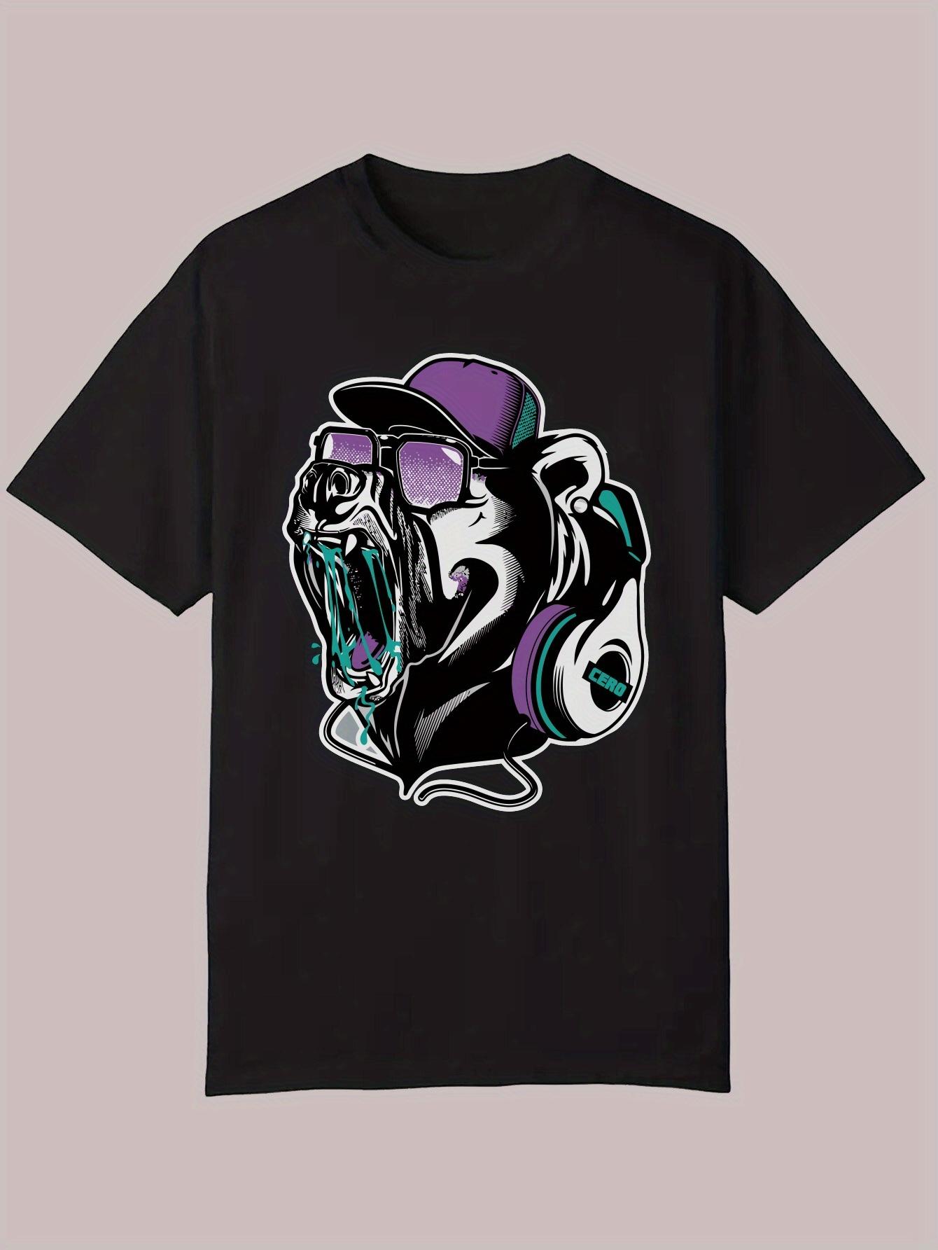 Summer Casual Graphic T-shirt - Bold Bear with Fashion Glasses & Microphone Print M
