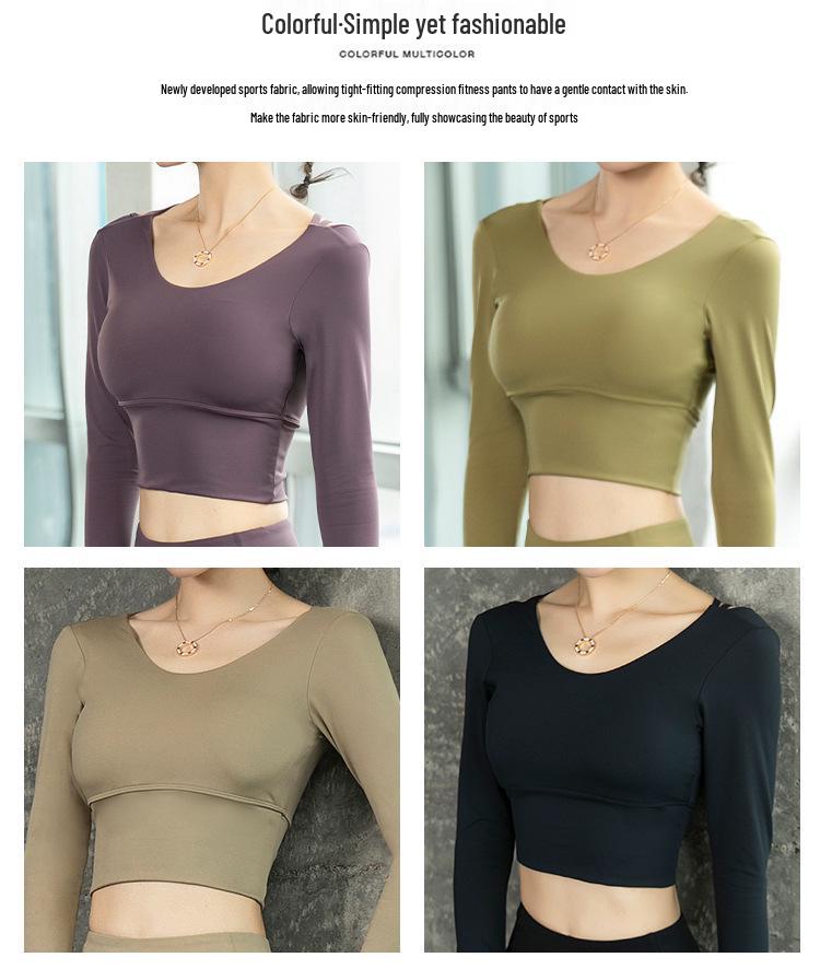 Women's Long Sleeve Yoga Top with Chest Pads - Quick-Drying, Tight-Fitting, Beautiful Back Design for Dance, Running, and Fitness.