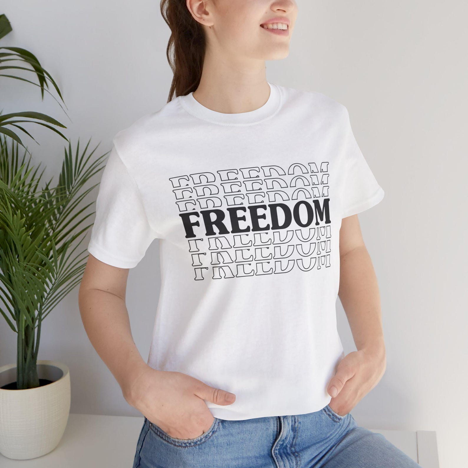 Freedom Graphic Tee: Unisex Patriotic Airlume Cotton T-Shirt M