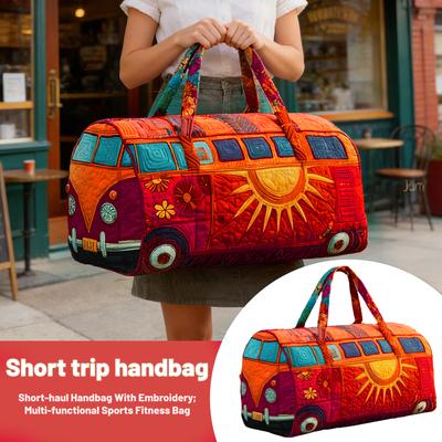 Gesteppte Weekender Reisetasche mit Retro-Van-Muster Große Kapazität Weiche Reise-Tragetasche mit doppelten Griffen für Damen Herren
