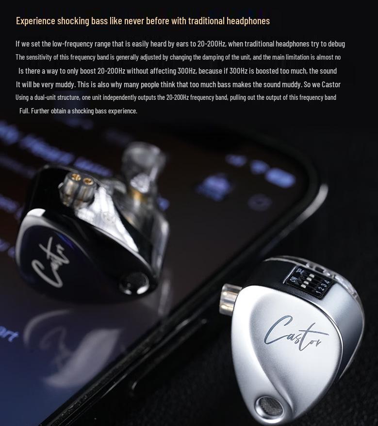 KZCASTOR Wired In-Ear Earphones with Dual Dynamic Drivers, Hi-Fi Sound for Gaming, Music, and Sports.