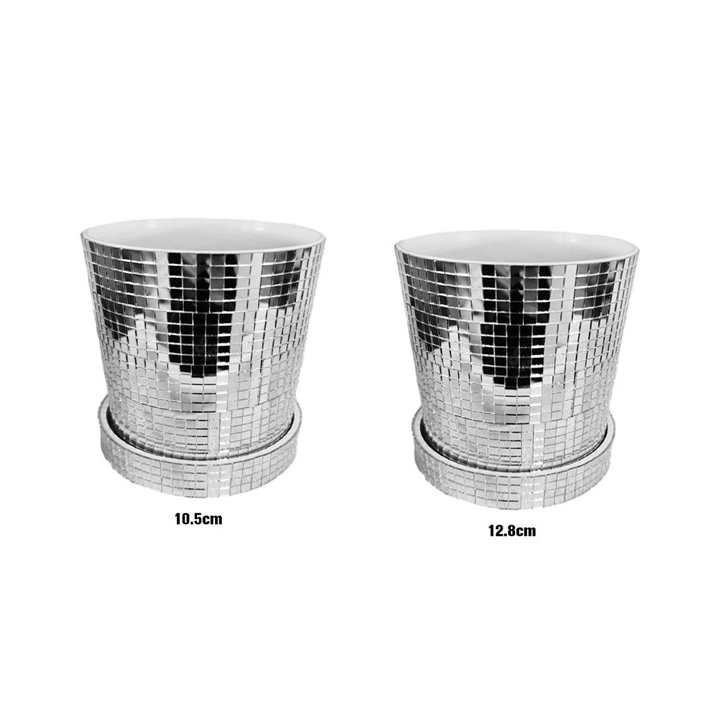 Glass Mirror Shining Ceramic Planter Pot Daily Decoration Disco Ball Planter Pot With Drainage Hole