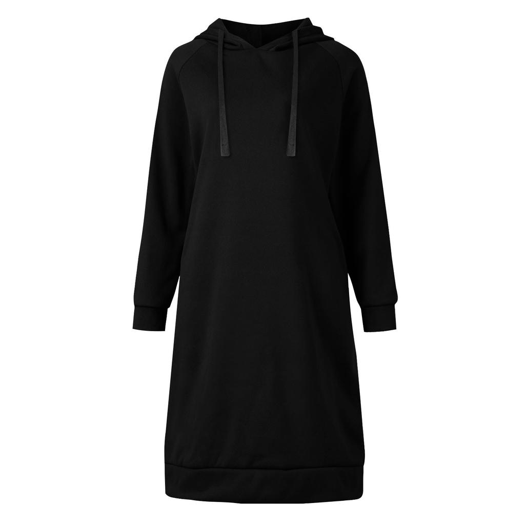 Cute Hooded Dress For Teen Girls Solid Color Drawstring Pocket Long Sleeve Fall Plus Size Sweatshirt Dress
