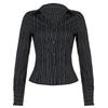 Fashion Chic Black Stripe Women Blouse Slim Long Sleeve Shirt Top Buttons-Up Casual Y2K Cardigan Retro