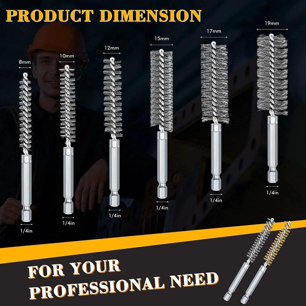 6/8/10/12/14Pcs With Handle Steel Bore Brush Cleaning Brush  for Power Drill Impact Driver