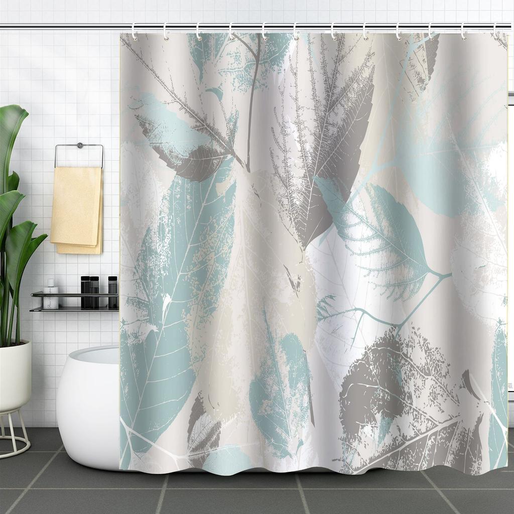 Waterproof Shower Curtain 3D Printing Tropical Jungle Plant Leaves Flowering Season Polyester Shower Curtain Free Hook