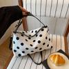 Módna Retro bodkovaná Crossbody taška PU Veľkokapacitná Kabelka Nádherný farebný blokový dizajn Kožená taška cez rameno