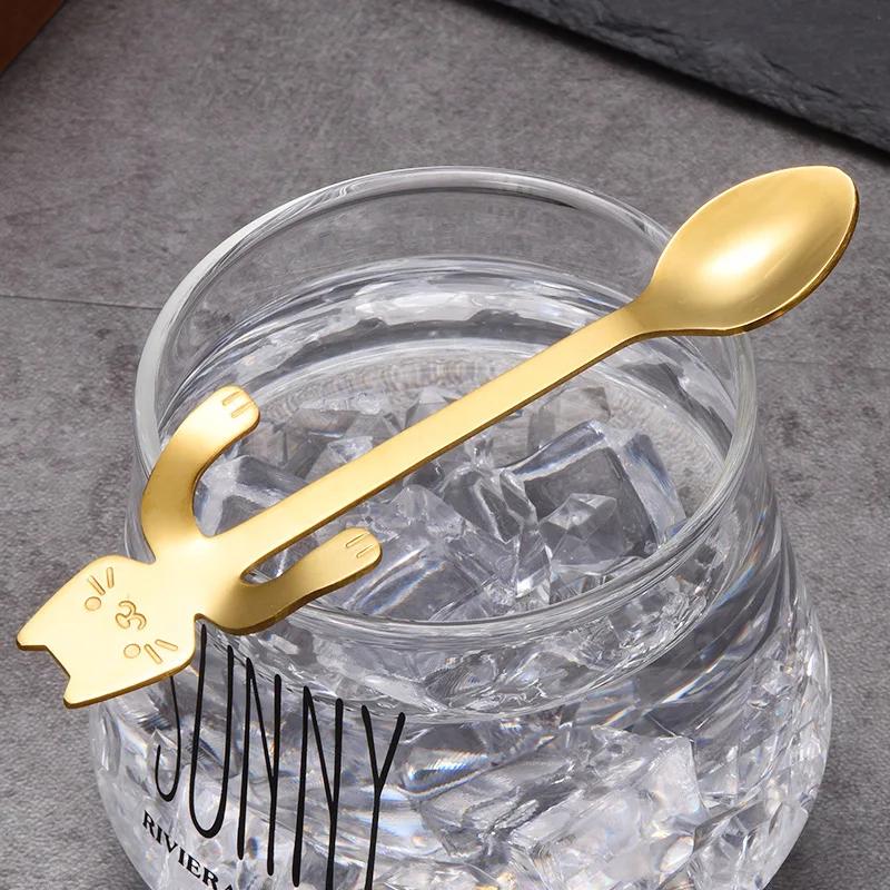 Mini Cute Cat Shaped Coffee Spoon Stainless Steel Ice Cream Dessert Spoons Teaspoons Kitchen Scoops Tableware Gadgets Wholesale