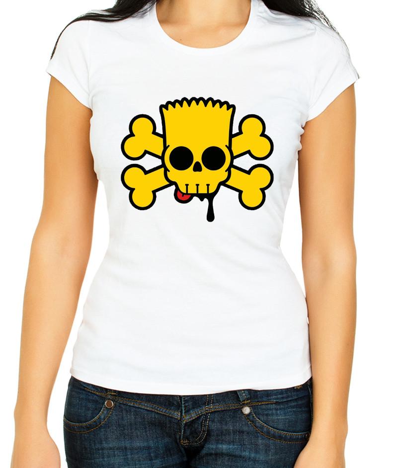 Simpsons Bart Skull White / Black Women's 3/4 Short Sleeve T-Shirt E065