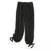 Minimalist All-Matching Elastic Waistband Pure Color Thin Artificial Cotton Bloomers Summer Loose Cotton Silk Cropped Pants Anti Mosquito Pants