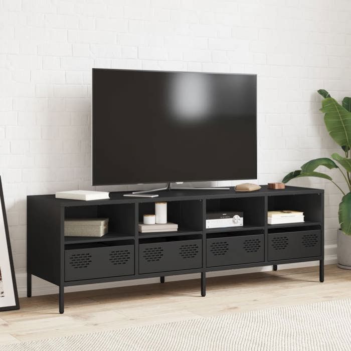 VidaXL Meuble TV noir 135x39x43,5 cm acier laminé à froid, support TV, buffet TV, armoire hifi, banc TV, armoire en métal, 851328