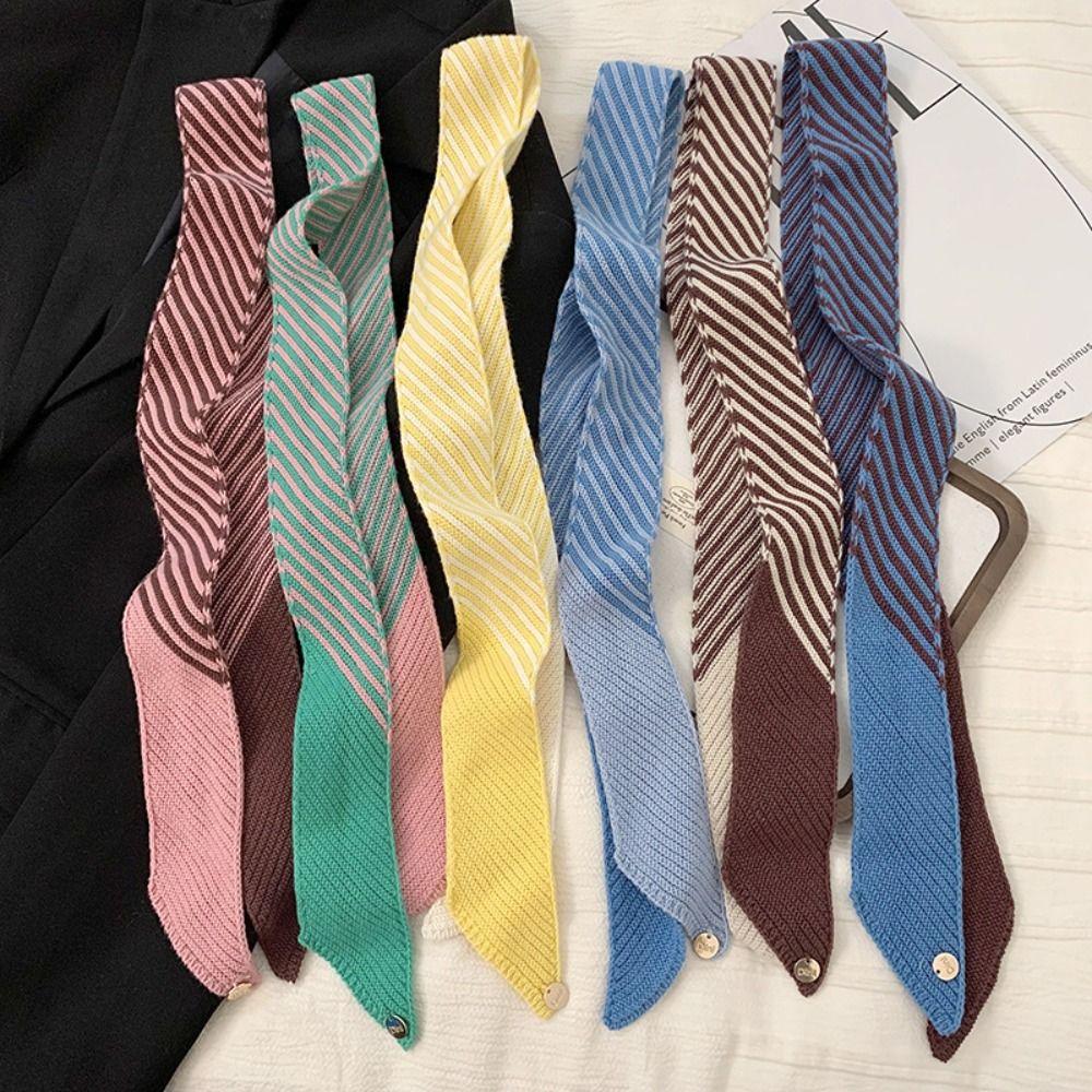 Color Blocking Knitted Narrow Scarf Warm Y2K Thin Scarf Korean Casual Scarf Spring Summer