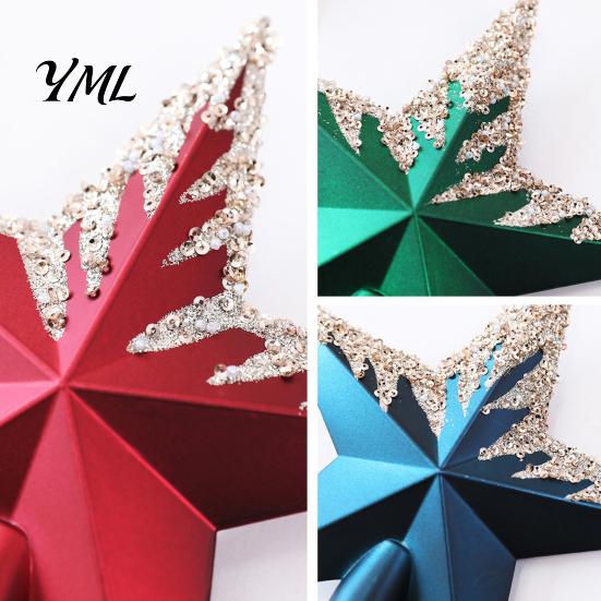 Holiday Tree Top Decoration Glitter Sequins Star Topper, Shiny Sparkly Treetop Gold Five Pointed Ornament Ornament, Shatter-Proof Christmas