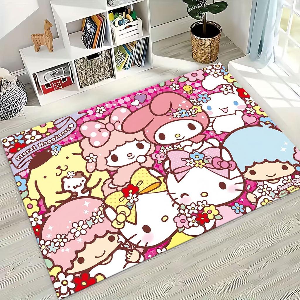 3D Cute Hello Kitty Sanrio Cartoon Rug for Bedroom Living Room Sofa Home Doormat Decor, Large Kid Play Non-slip Floor Mat Gift
